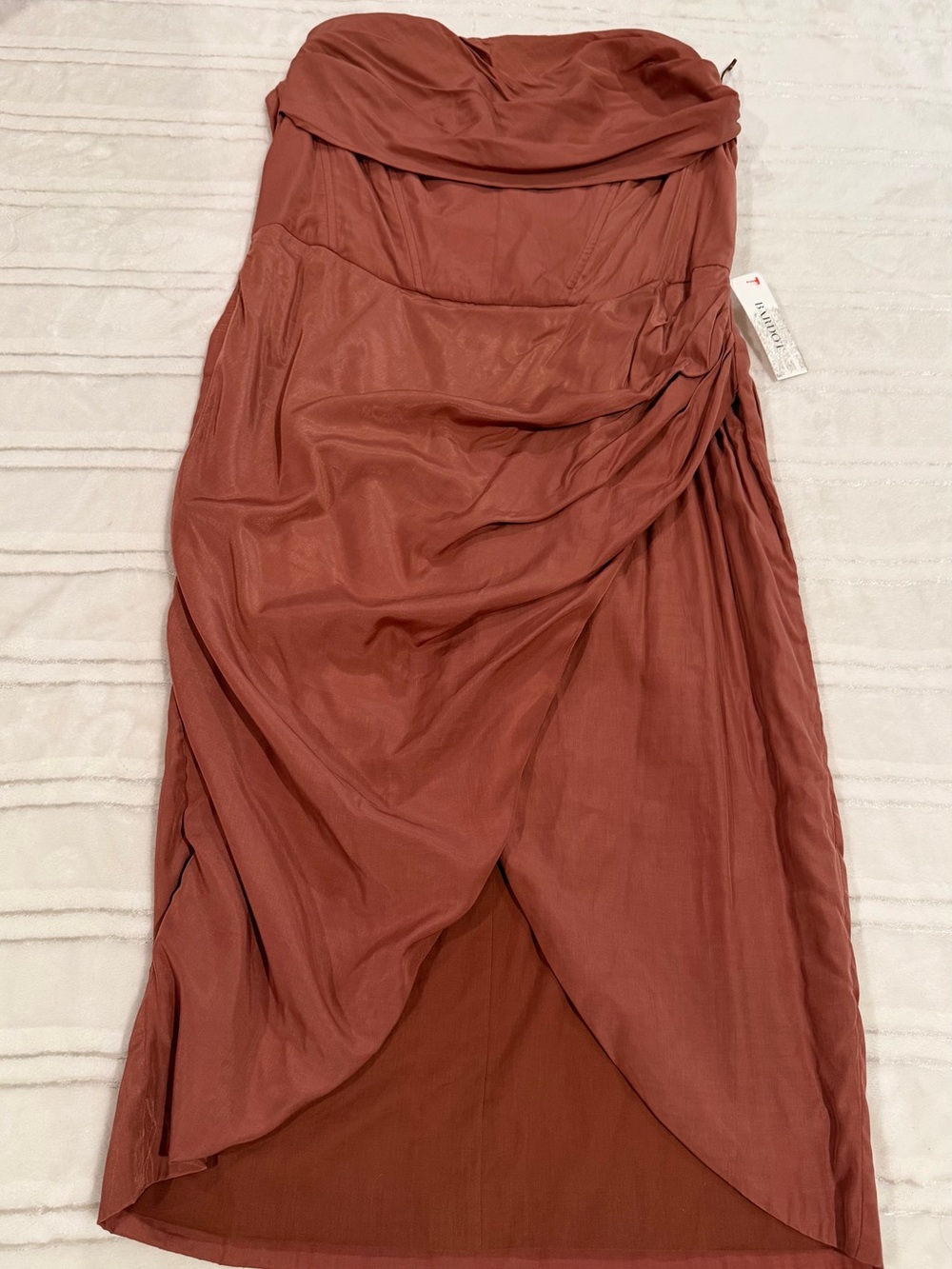 Bardot Rust Draped High-Low Midi dress